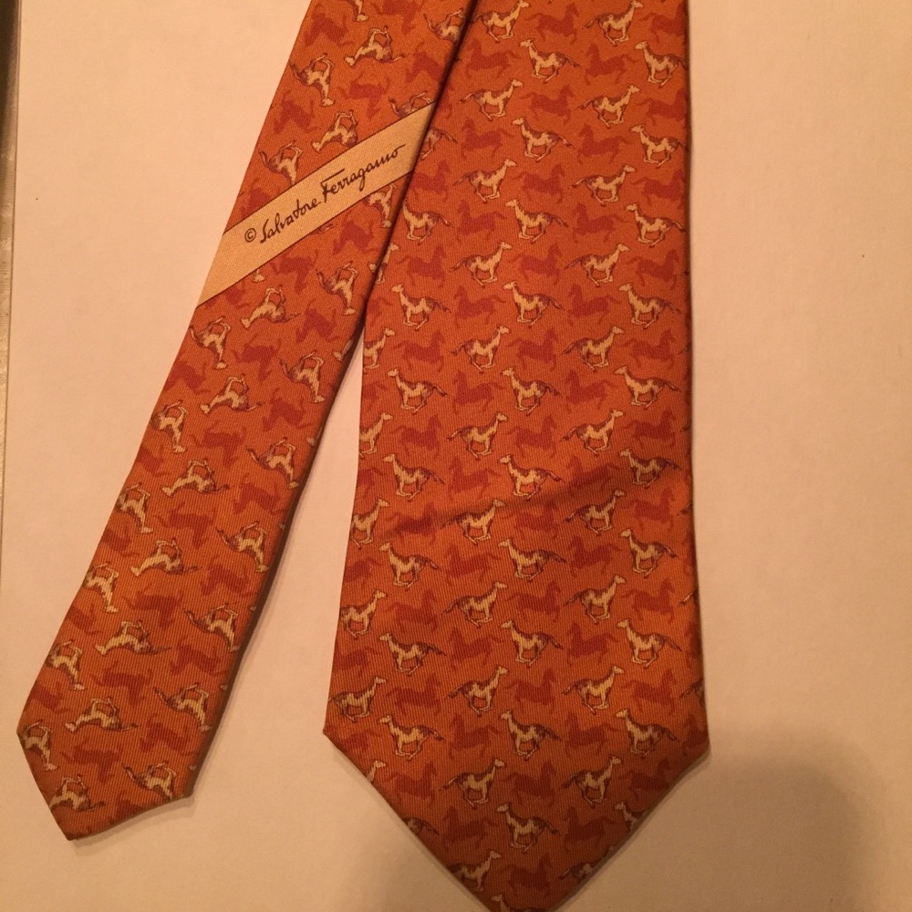 Salvatore Ferragamo Orange “Horses” Tie- AUTHENTIC